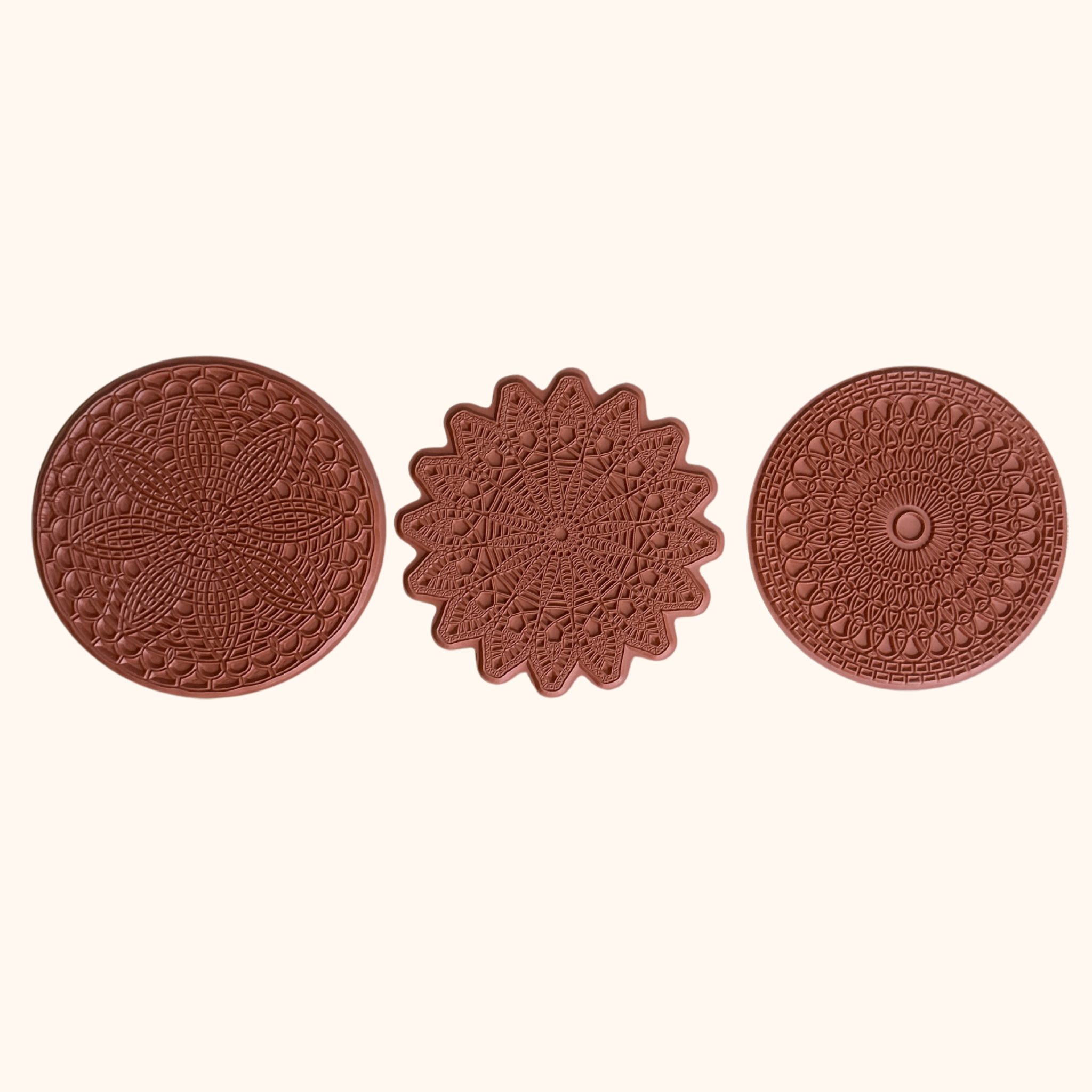 4.25" - Mandala Texture Mat Set - Set of 3 (1 x Serenity Spiral; 1x Solar Radiance; 1x Floral Rhapsody)