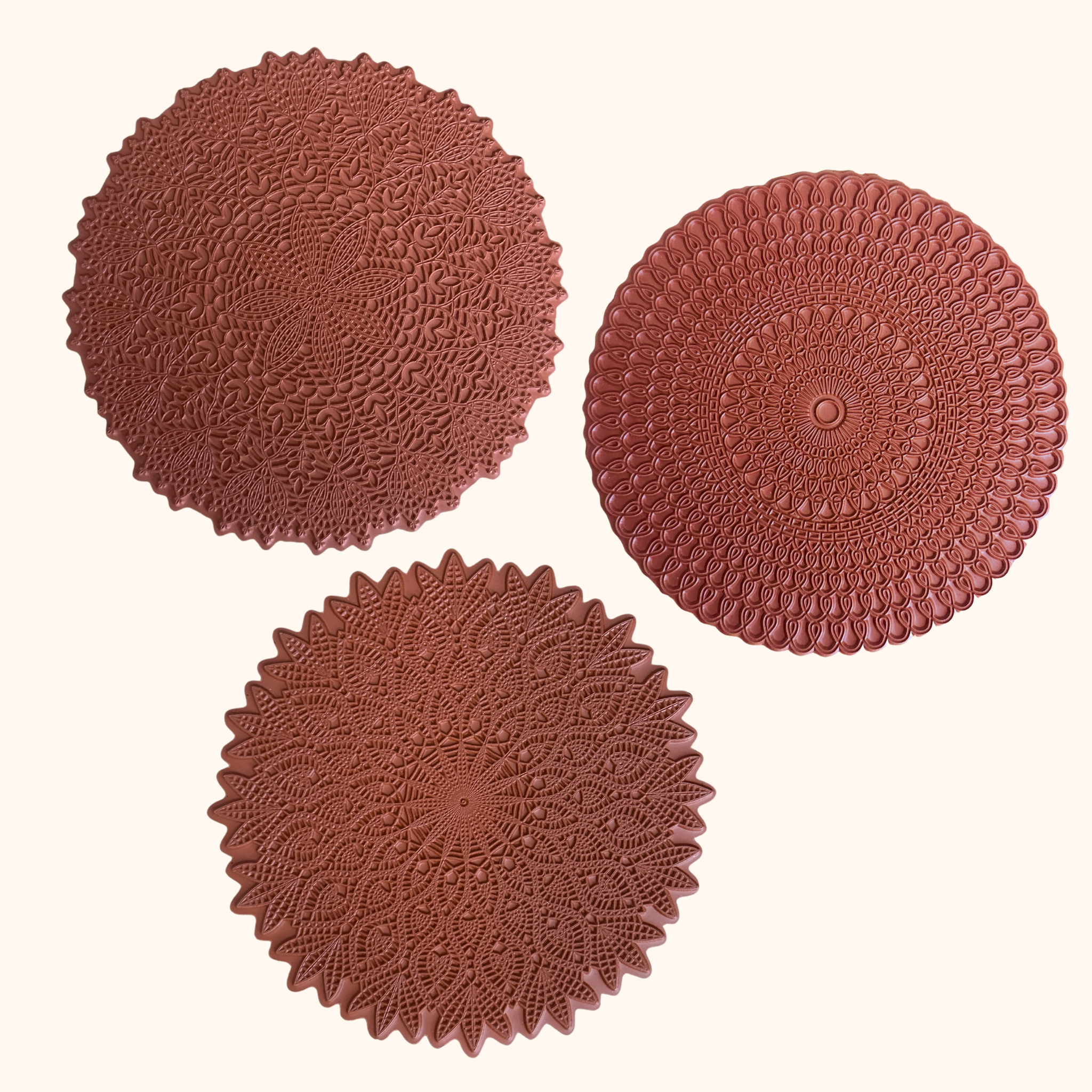 8" - Mandala Texture Mat Set - Set of 3 (1 x Serenity Spiral; 1x Solar Radiance; 1x Floral Rhapsody)